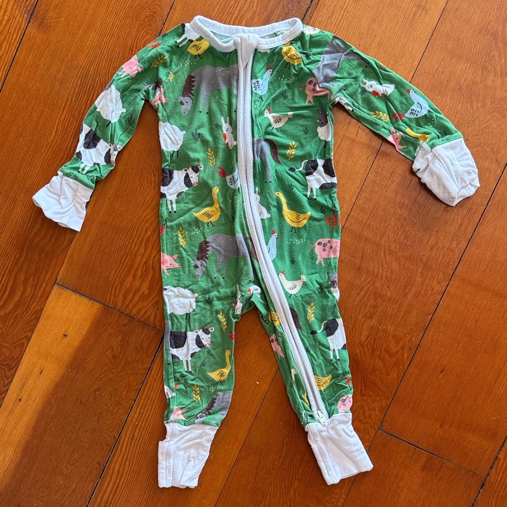 Little Sleepies Green Farm Animal Print Kids One Piece
